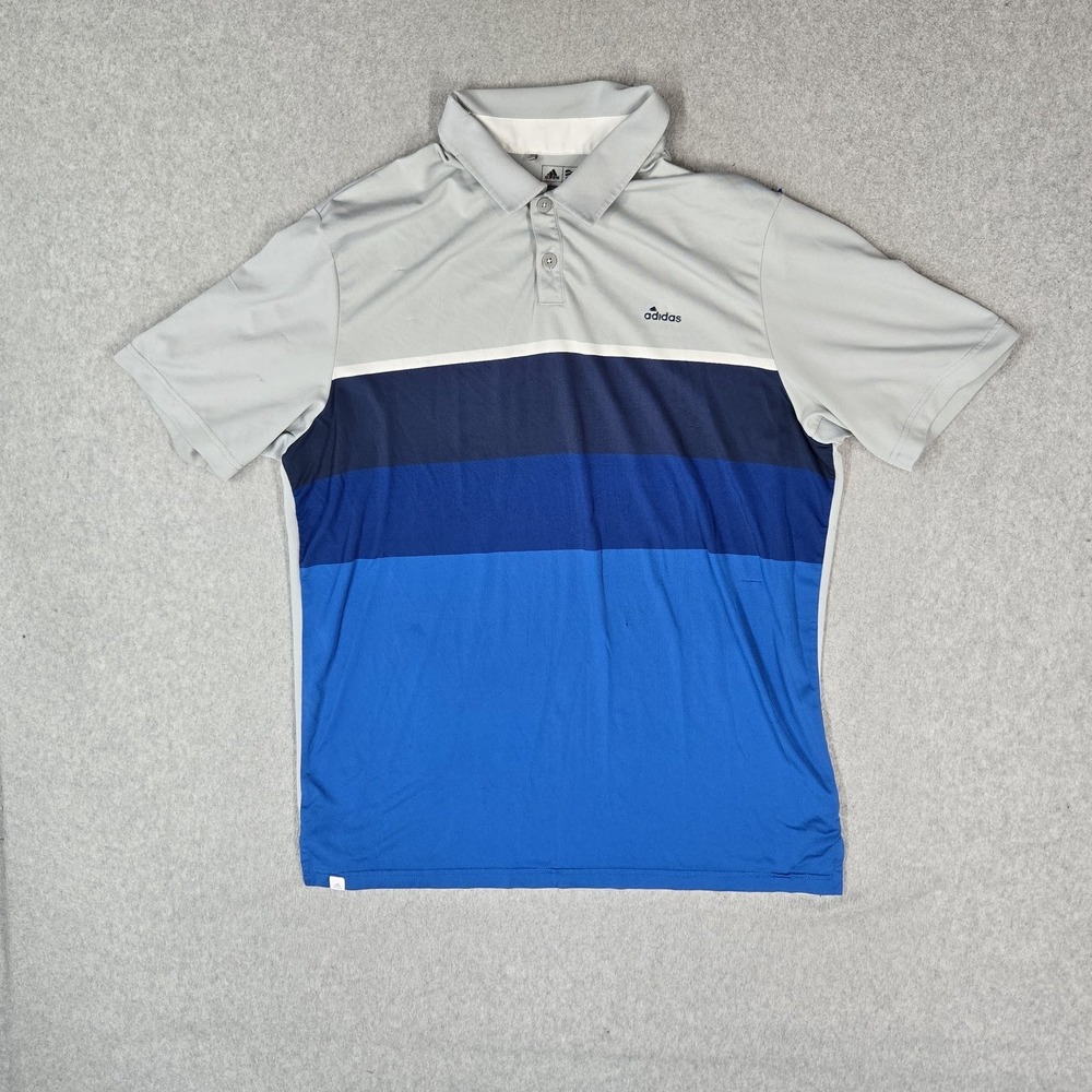 Adidas Men Polo L Gray Colorblock Climacool Activewear Short Sleeve Stretch READ